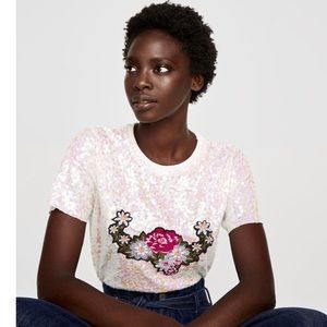 Zara Trafaluc Pink Sequined White Shirt